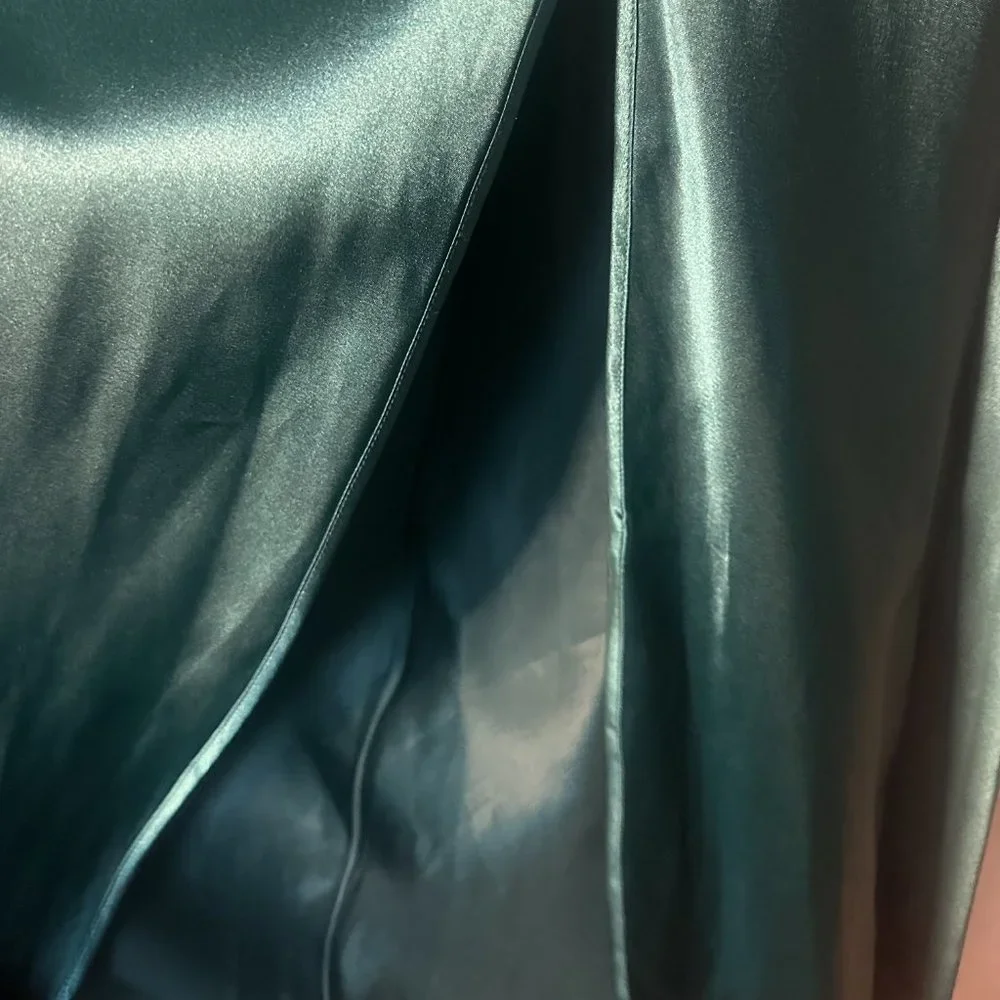 Gold Label Victoria's Secret Satin Teal Chemise with Lace & Slit - Size L - Picture 5 of 10